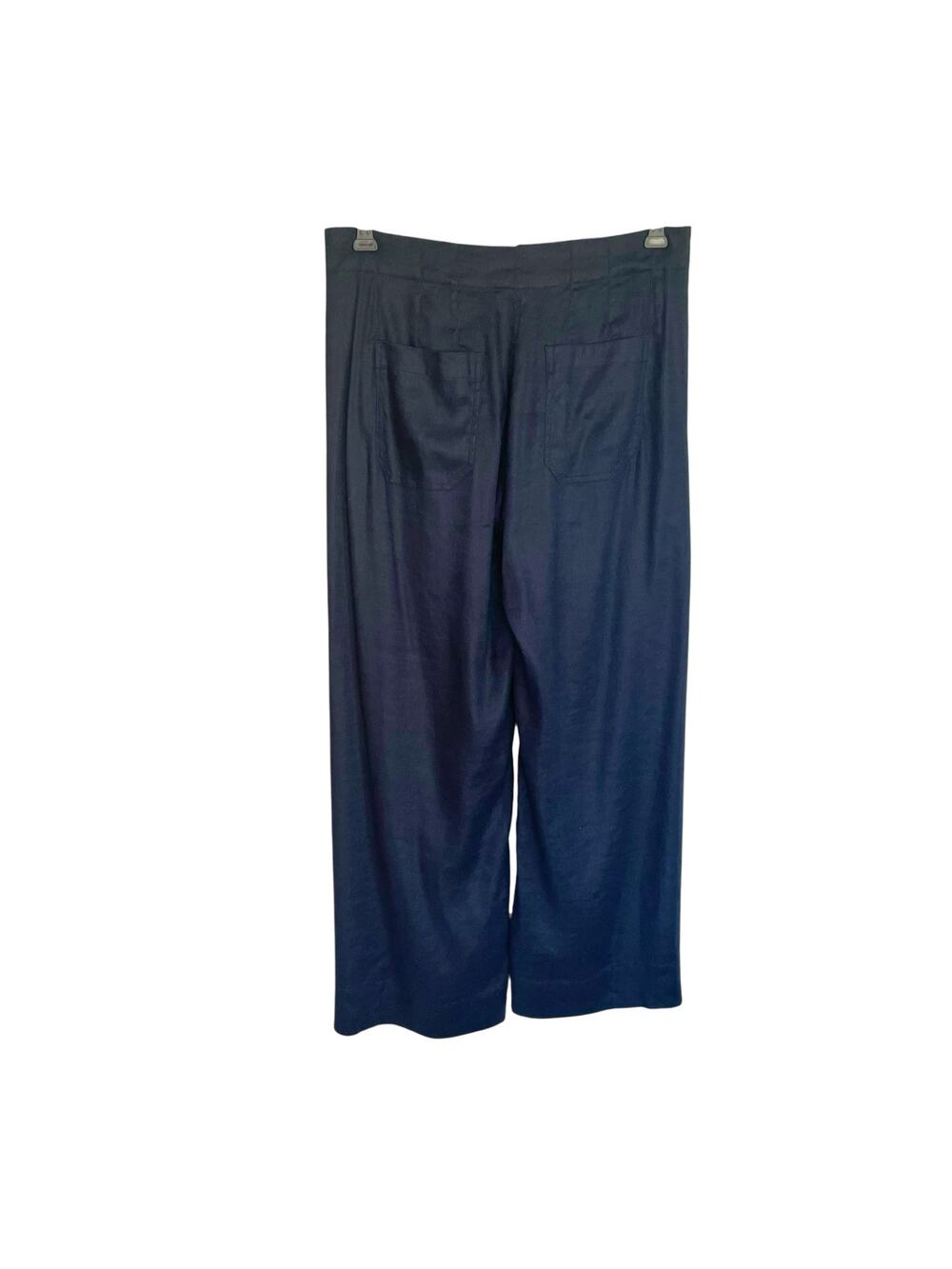 Elie TAHARI Navy Linen Blend‎ Wide Leg Pants Size 4 Career Wear Staple Wardrobe